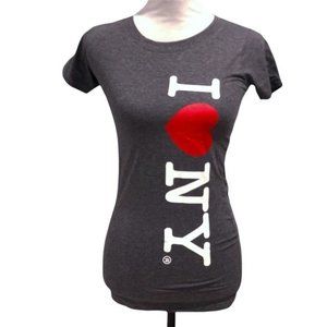 I heart NY short sleeve crewneck tee shirt Gray Red Small Women Cotton